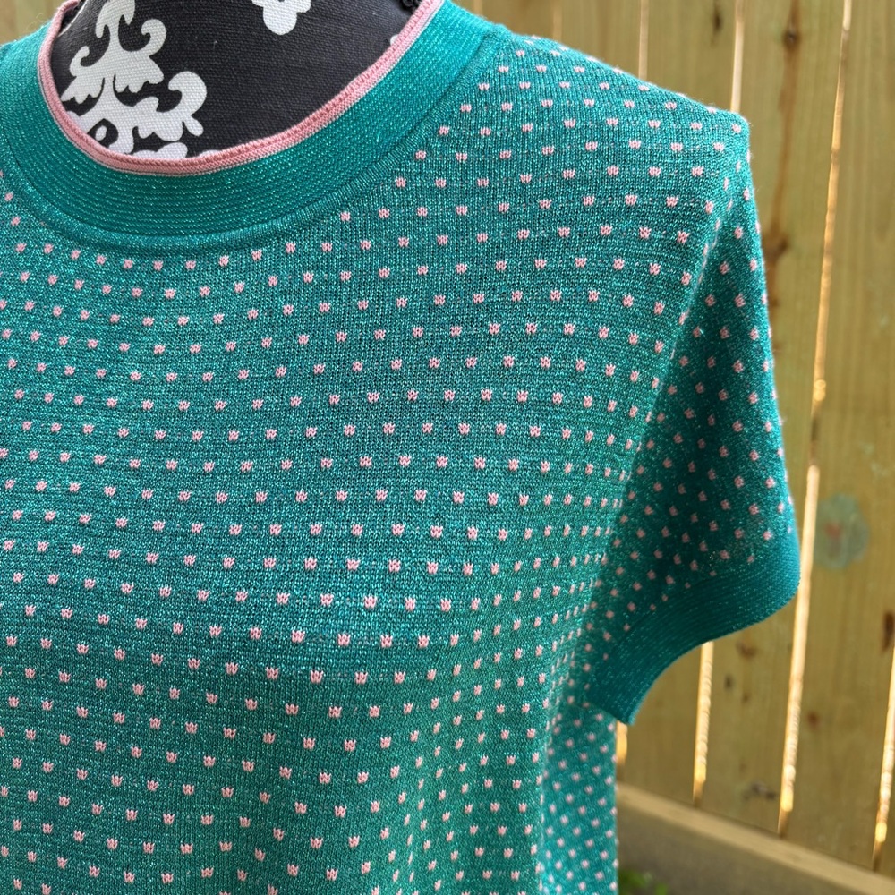 Numph Darlene Pullover Teal & Pink Polka Dot Women's Short Sleeve Top Sweater S - Picture 3 of 9